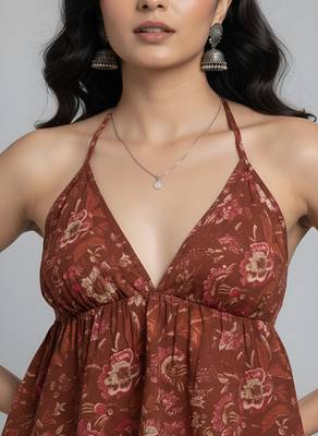 Orange cotton printed top for women 5