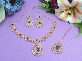 Blue color rhodium plating festive wear designer necklace set 2