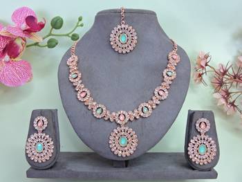 Green color rhodium plating festive wear designer necklace set 1
