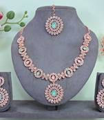 Green color rhodium plating festive wear designer necklace set