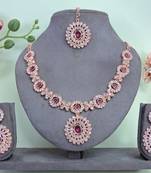 Pink color rhodium plating festive wear designer necklace set