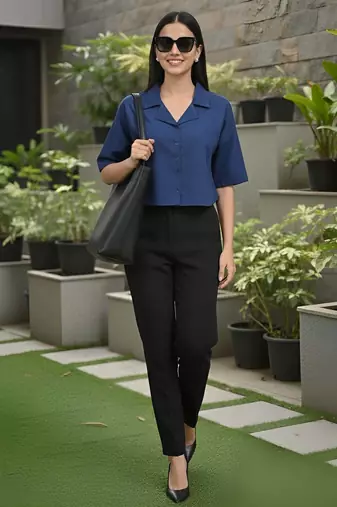Blue cotton printed top for women