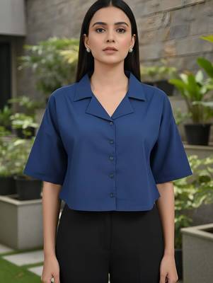 Blue cotton printed top for women 2