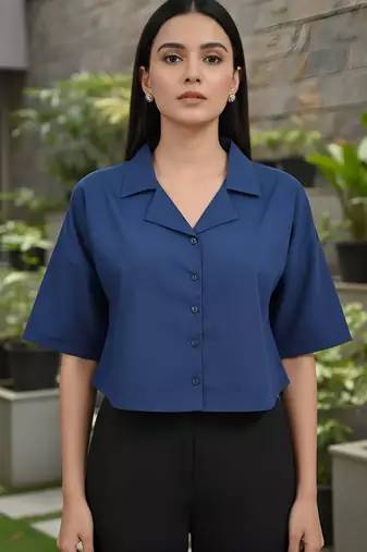 Blue cotton printed top for women