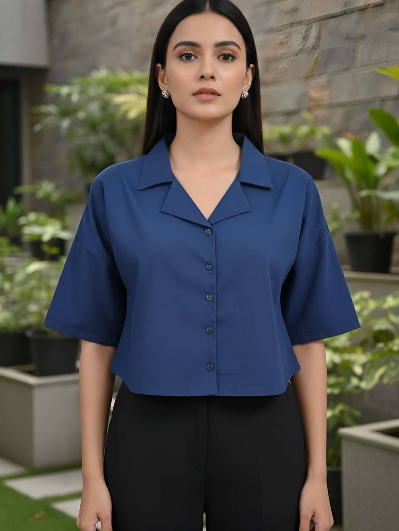 Blue cotton printed top for women