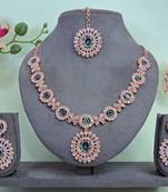 Green color rhodium plating festive wear designer necklace set