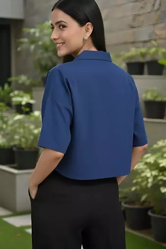 Blue cotton printed top for women
