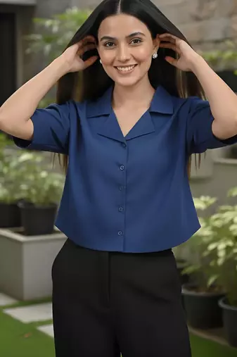 Blue cotton printed top for women