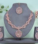 Pink color rhodium plating festive wear designer necklace set