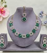 Green color yellow gold plating festive wear designer necklace set