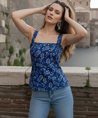 Blue cotton printed top for women 5