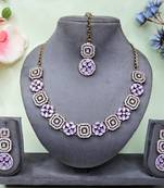 Purple color yellow gold plating festive wear designer necklace set