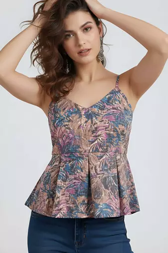 Multicolor cotton printed top for women