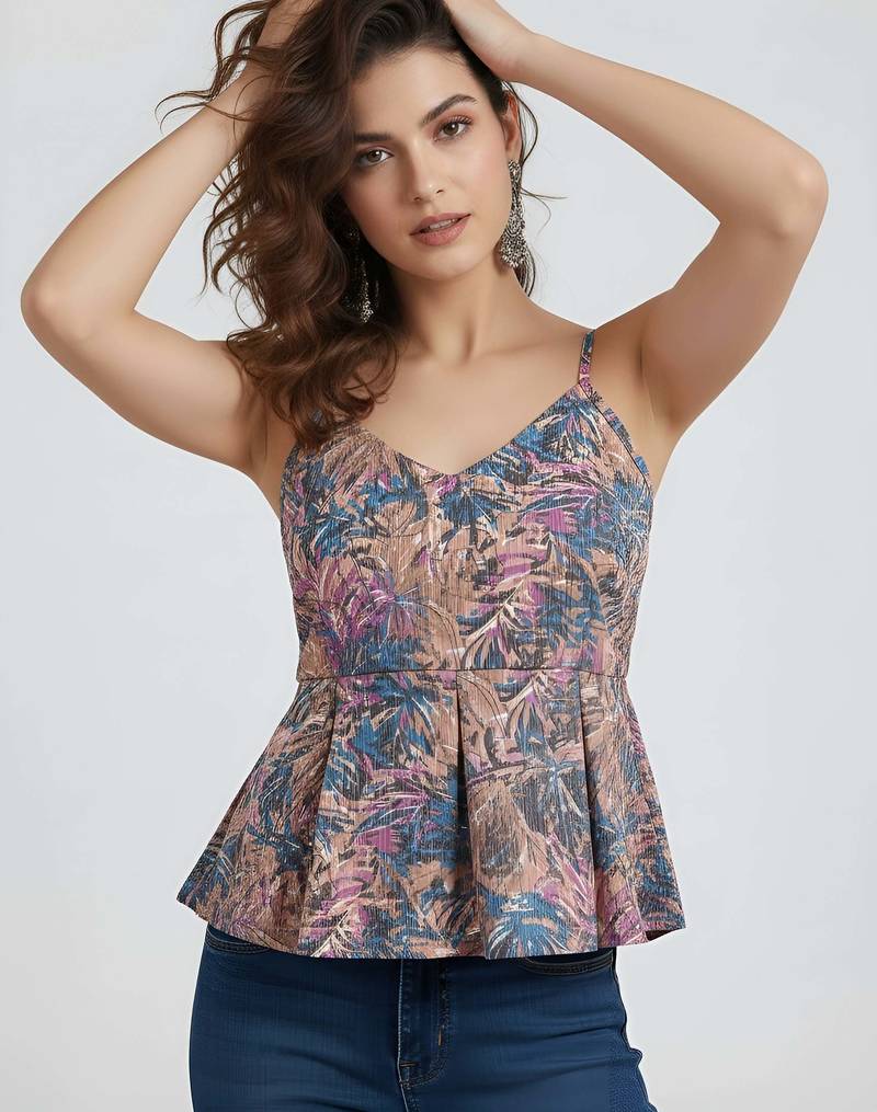 Multicolor cotton printed top for women