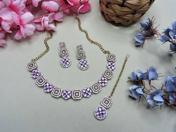 Purple color yellow gold plating festive wear designer necklace set 2
