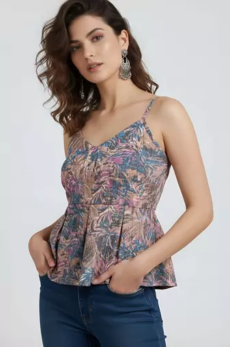 Multicolor cotton printed top for women