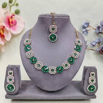 Green color yellow gold plating festive wear designer necklace set 1
