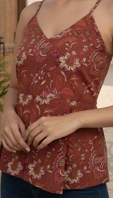 Orange cotton printed top for women 4