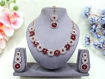 Maroon color yellow gold plating festive wear designer necklace set 1