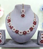 Maroon color yellow gold plating festive wear designer necklace set
