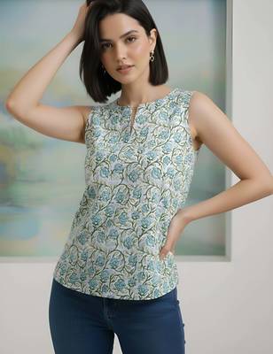 Grey cotton printed top for women 1