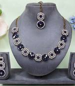 Blue color yellow gold plating festive wear designer necklace set