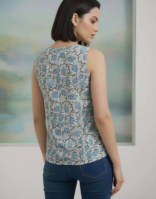 Grey cotton printed top for women 2
