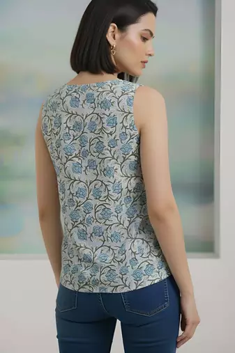 Grey cotton printed top for women