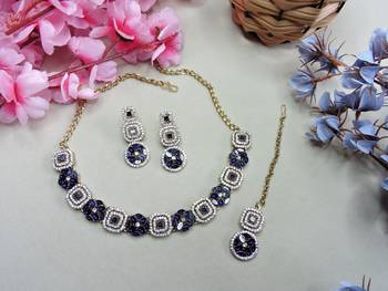 Blue color yellow gold plating festive wear designer necklace set 2