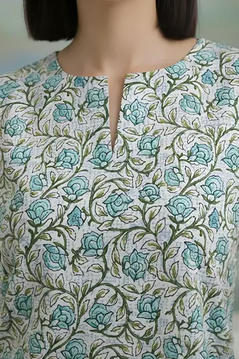 Grey cotton printed top for women