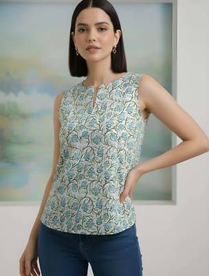 Grey cotton printed top for women 4