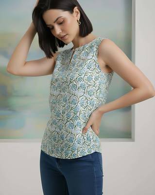 Grey cotton printed top for women 5