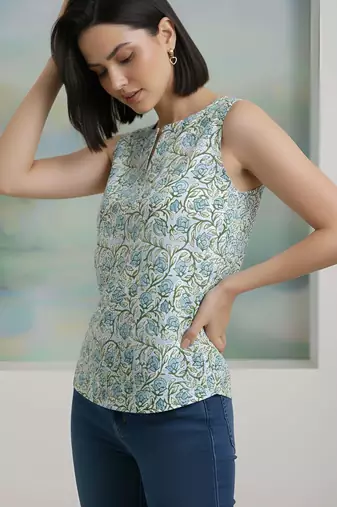 Grey cotton printed top for women