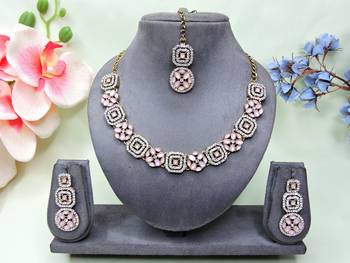 Pink color yellow gold plating festive wear designer necklace set 1