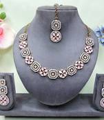 Pink color yellow gold plating festive wear designer necklace set