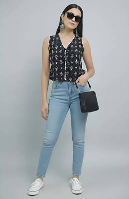 Black cotton printed top for women 1