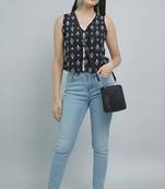 Black cotton printed top for women
