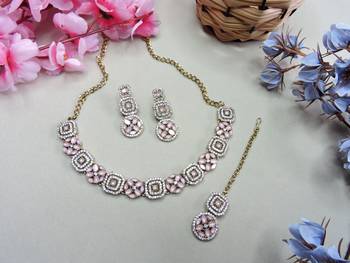 Pink color yellow gold plating festive wear designer necklace set 2