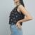 Black cotton printed top for women