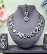 Green color yellow gold plating festive wear designer necklace set