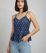 Blue cotton printed top for women