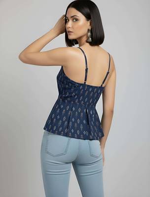 Blue cotton printed top for women 2
