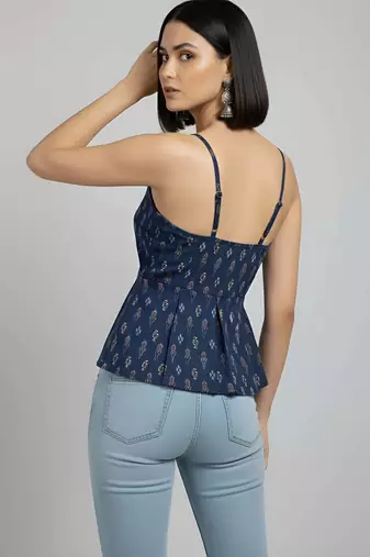 Blue cotton printed top for women