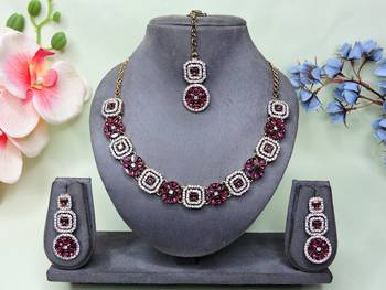 Purple color yellow gold plating festive wear designer necklace set 1