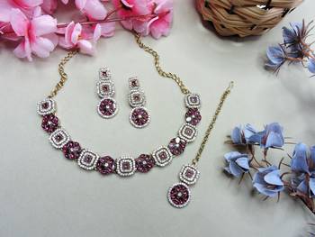 Purple color yellow gold plating festive wear designer necklace set 2
