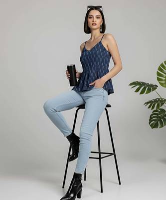 Blue cotton printed top for women 4