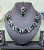 Green color yellow gold plating festive wear designer necklace set