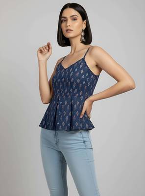 Blue cotton printed top for women 5