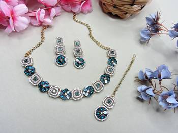 Green color yellow gold plating festive wear designer necklace set 2