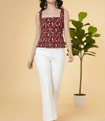 Burgundy cotton printed top for women